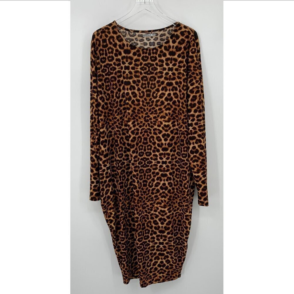 Rebdolls Leopard print jersey knit stretch midi dress body con long sleeve 5X